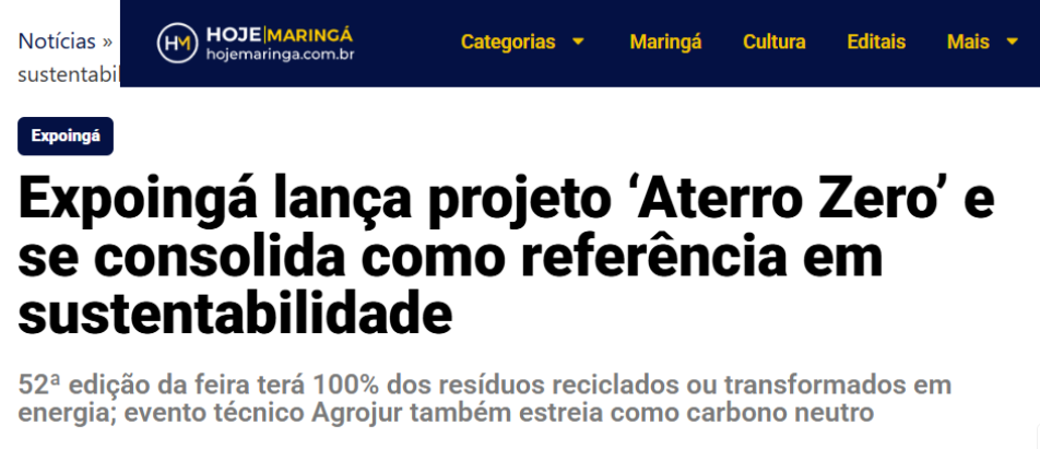 Imagem de natureza com matéria da Expoingá sobre o projeto Aterro Zero